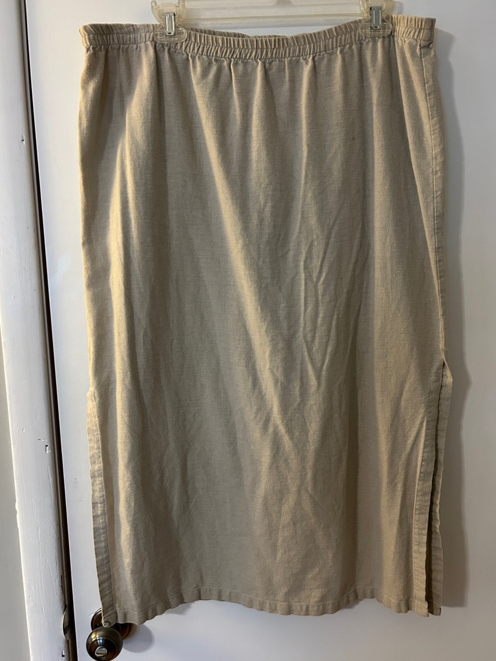 Women's Beige Elastic Waist Midi Linen/Cotton Blend Skirt